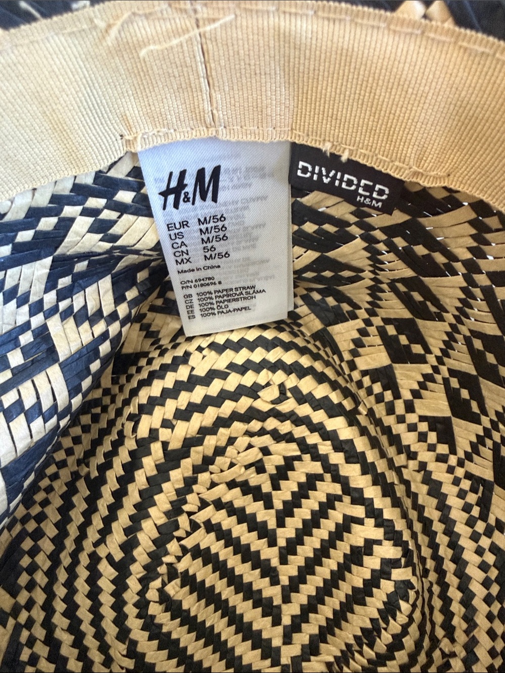 H&M Woven Straw Hat in Natural & Black - Picture 2 of 3